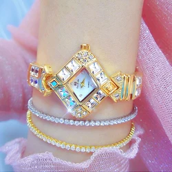 BS Fashion Women Watches Rhinestone Bracelet Quartz Wristwatches Irregular Dial Gold Silver Luxury Watch For Women Clock Gifts