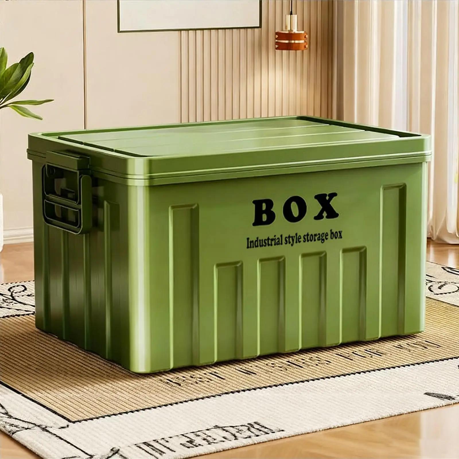 

Lidded Storage Bin Container Large Capacity Multifunctional Heavy Duty Storage Box with Lid for Grocery Shoes Toys Organizing