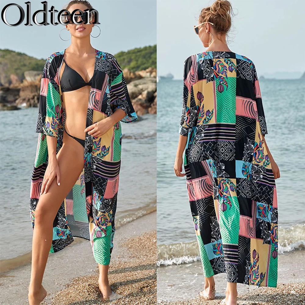 Hot Selling New Fashion Cotton Printed Robe Summer Seaside Vacation Loose Sun Protection Cardigan Street Casual Long Cover Up