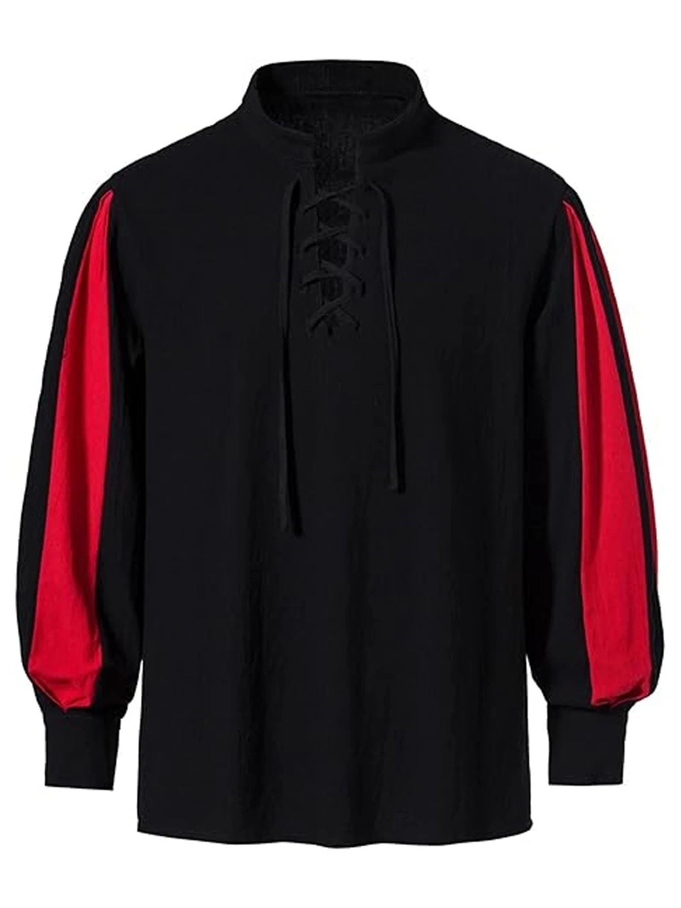 

Средневековая мужская пиратская рубашка в стиле ретро, мужская рубашка на шнуровке с длинным рукавом и воротником-стойкой, костюм для Хэллоуина