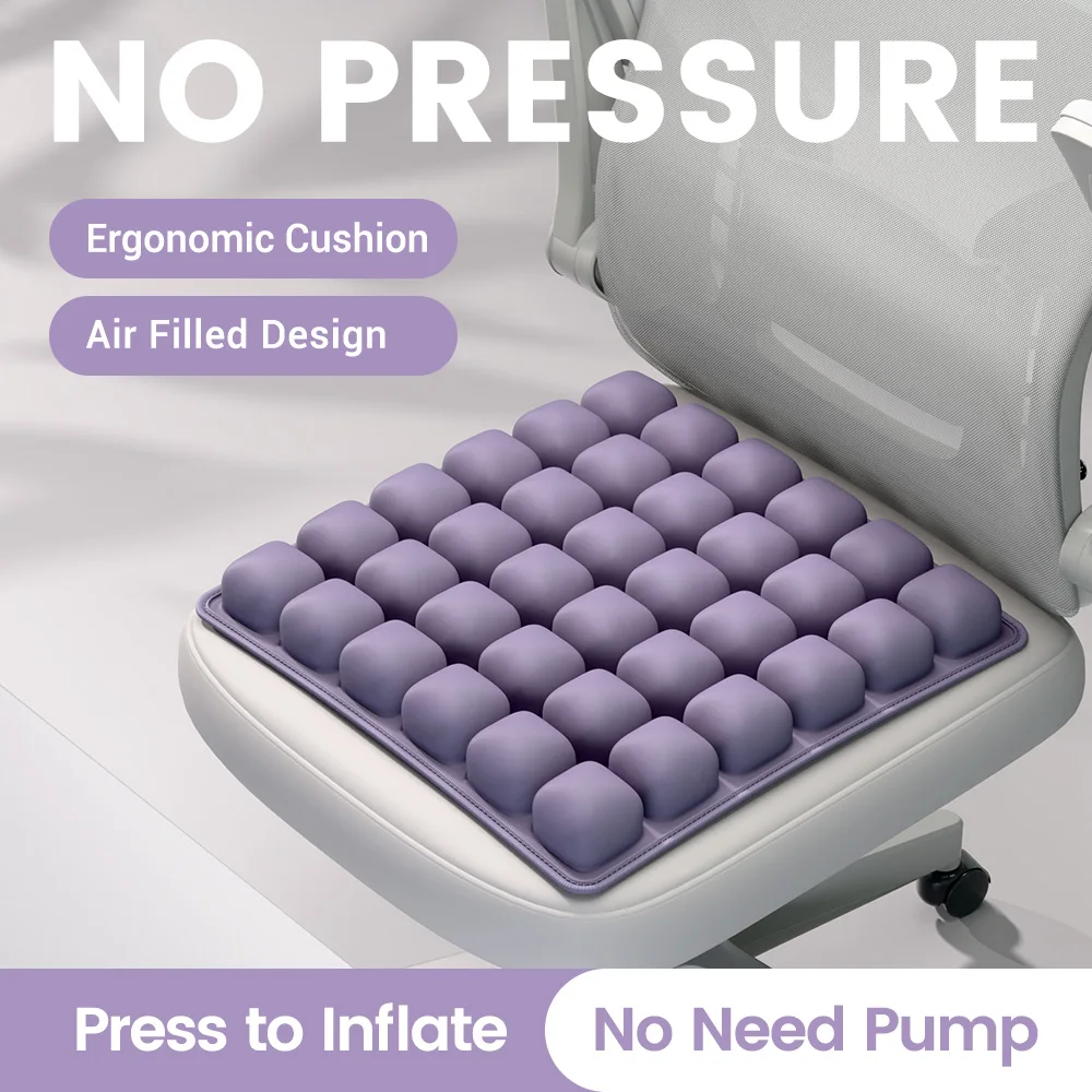 Press Inflatable 36 Air Cell Seat Cushion Ergonomic Breathable Chair Pad Adjustable Firmness for Office & Car Travel