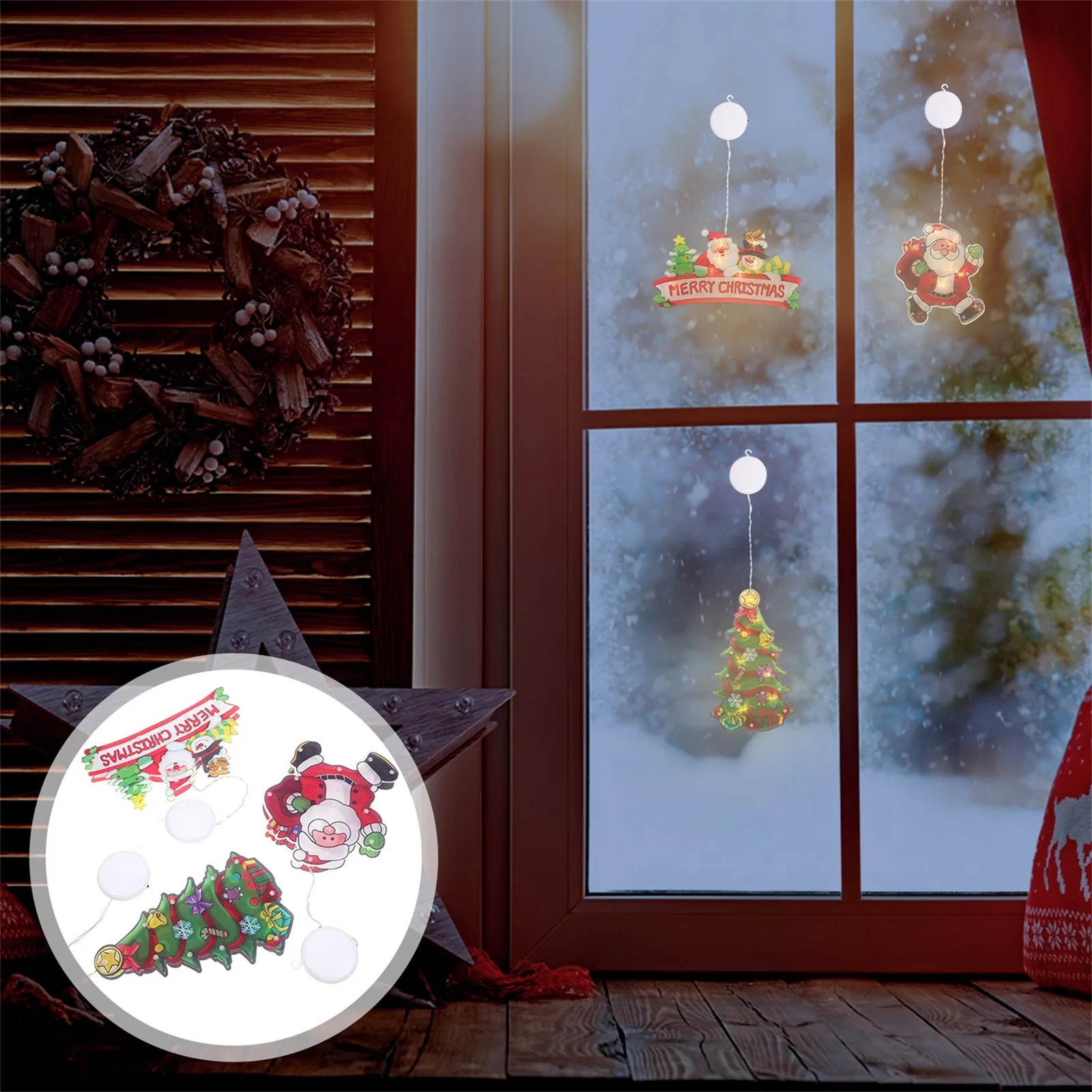 

3Pcs Christmas Decorative Light Sucker High-Grade Material Festive Atmosphere Window Hanging Lamp for Party Home Shop Decoration