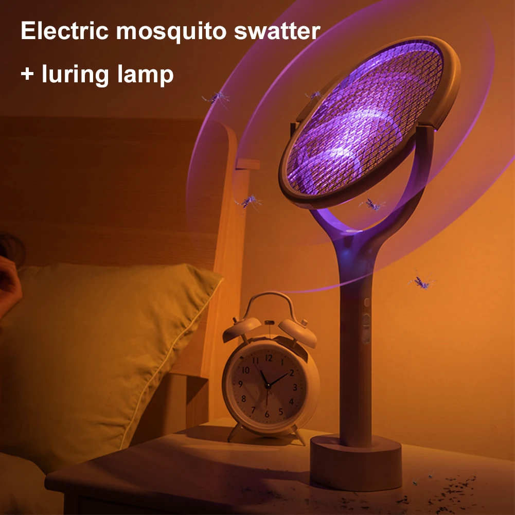 Rotating Head Fly Swatter Racket Rechargeable Mosquito Catcher 5/6 in 1 Electric Fly Swatter with Telescopic Rod for Home Indoor