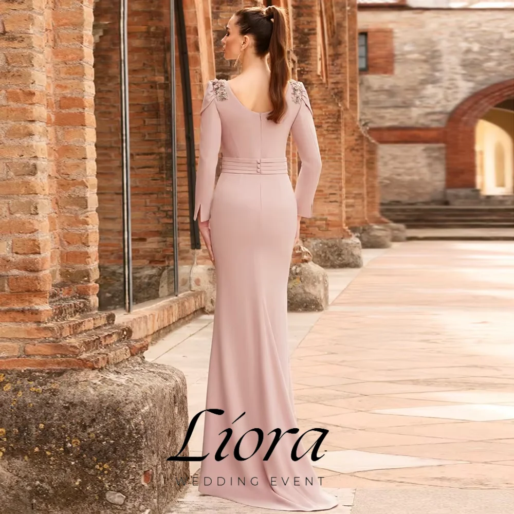 Liora Customized Vintage Mother of The Bride Dress Small V Neck Long Sleeves Beading Sequined Mermaid Wedding Guest Gown Buttons