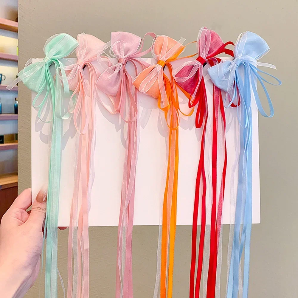 

1 Pair Fashion Fairy Ribbon Bow Hairpins For Kids Long Ribbon Hair Clip Barrettes Headband Headdress Girls Hair Accessories