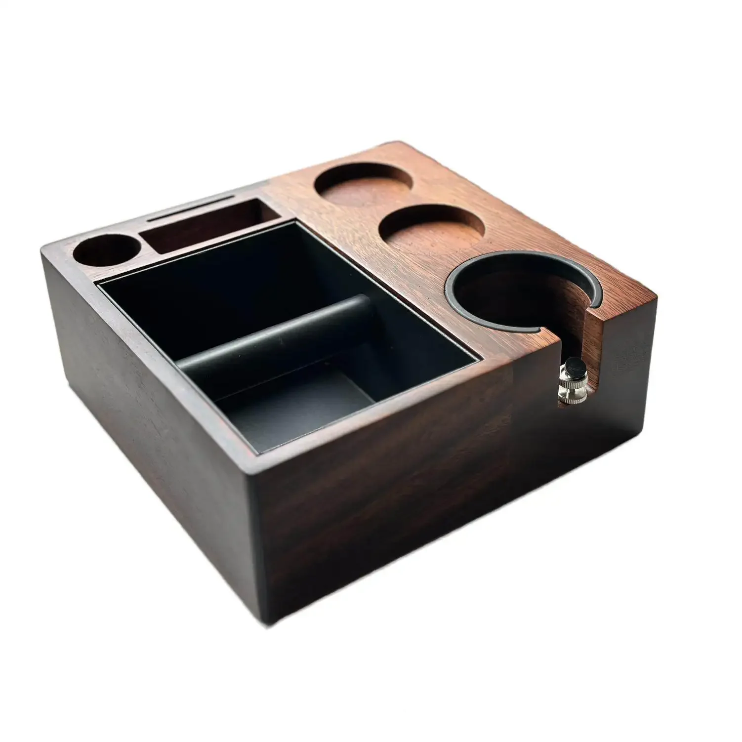 Multifunctional coffee smashing box, solid wood South American walnut pressing powder base, handle bracket storage