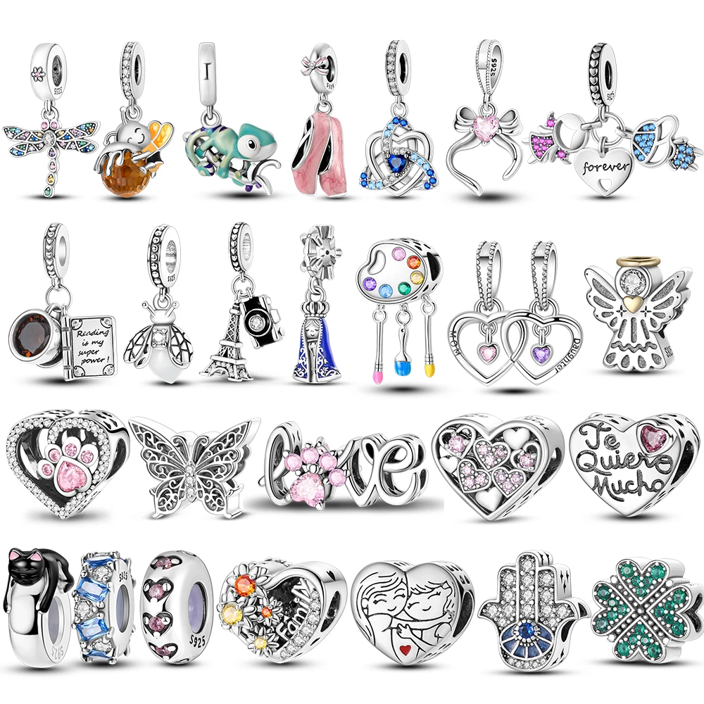 925 Sterling Silver Bow Oil Painting Pendant Charms Beads Fit Original 925 Bracelets DIY Birthday Jewelry Gifts For Women Party