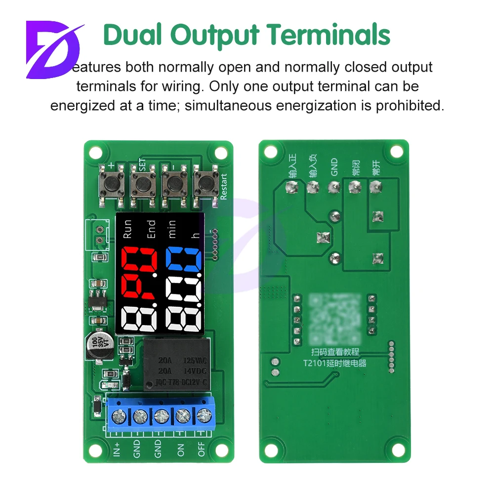 T2101 DC 12V Delay Relay Module Dual-Mode Single-Channel Direct Output Programmable Timer Controller