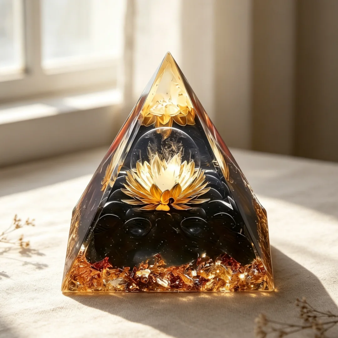 Orgone Pyramid Clear Quartz Sphere Obsidian Lotus Reiki Healing Crystal Pyramid for Positive Energy Meditation Home Decor Gift