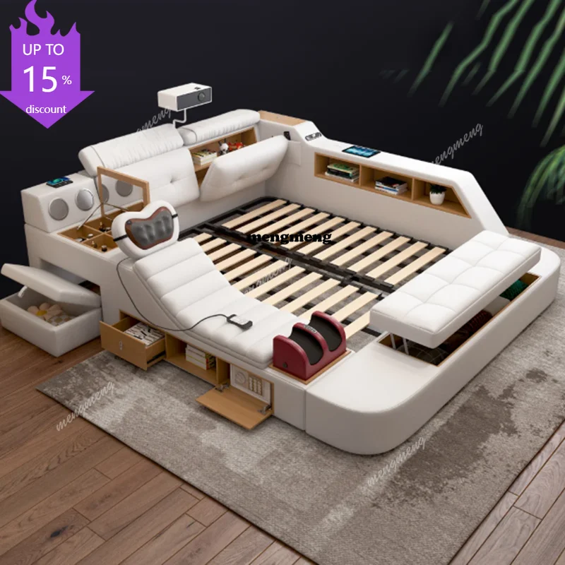 

Modern Electronic Bed Nordic Massager Smart Multifunctional Bed Storage Space Nightstands Camas De Dormitorio Home