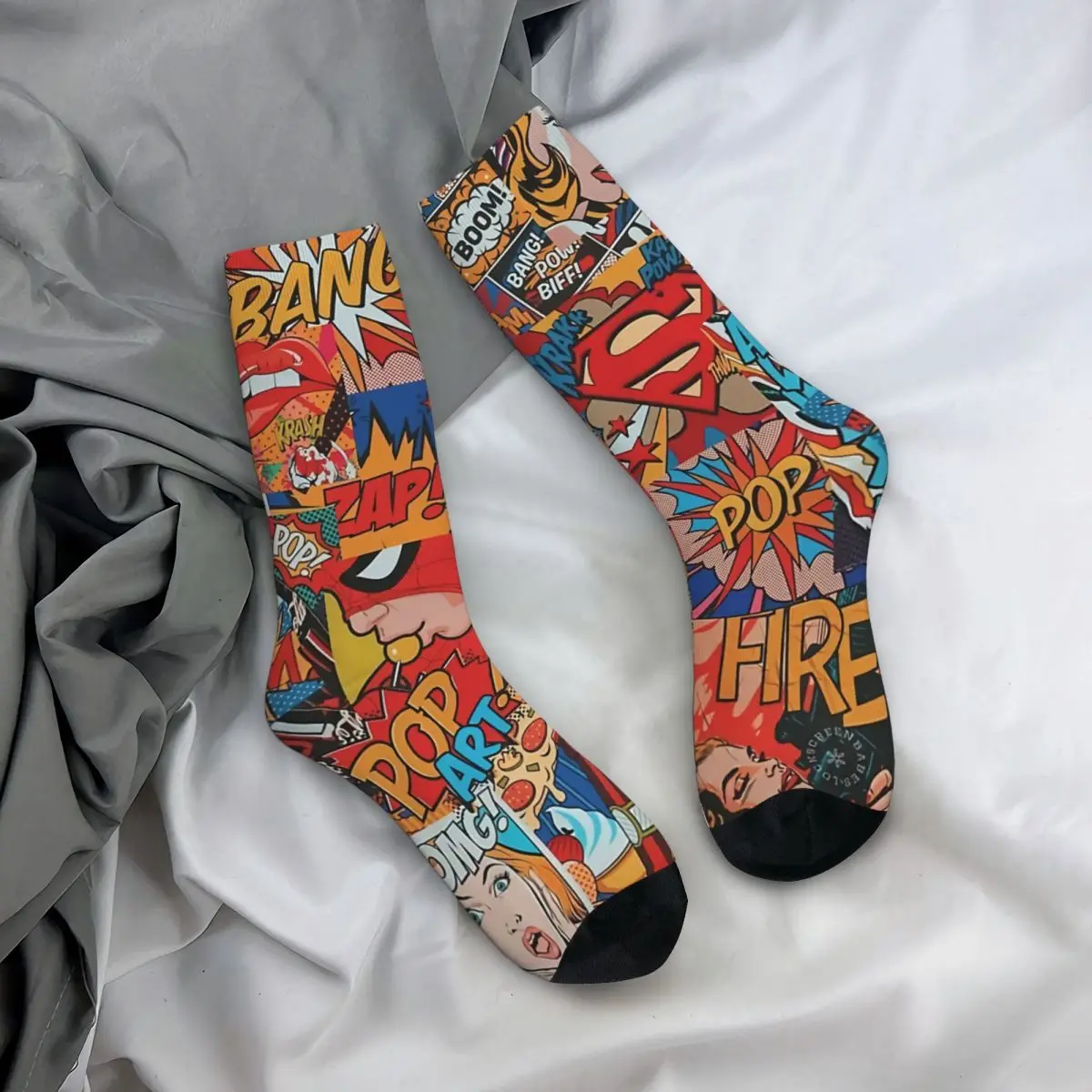 Funny Crazy Sock for Men Pop Art Comic Hip Hop Harajuku Superheroes Happy Pattern Printed Boys Crew Sock Casual Gift