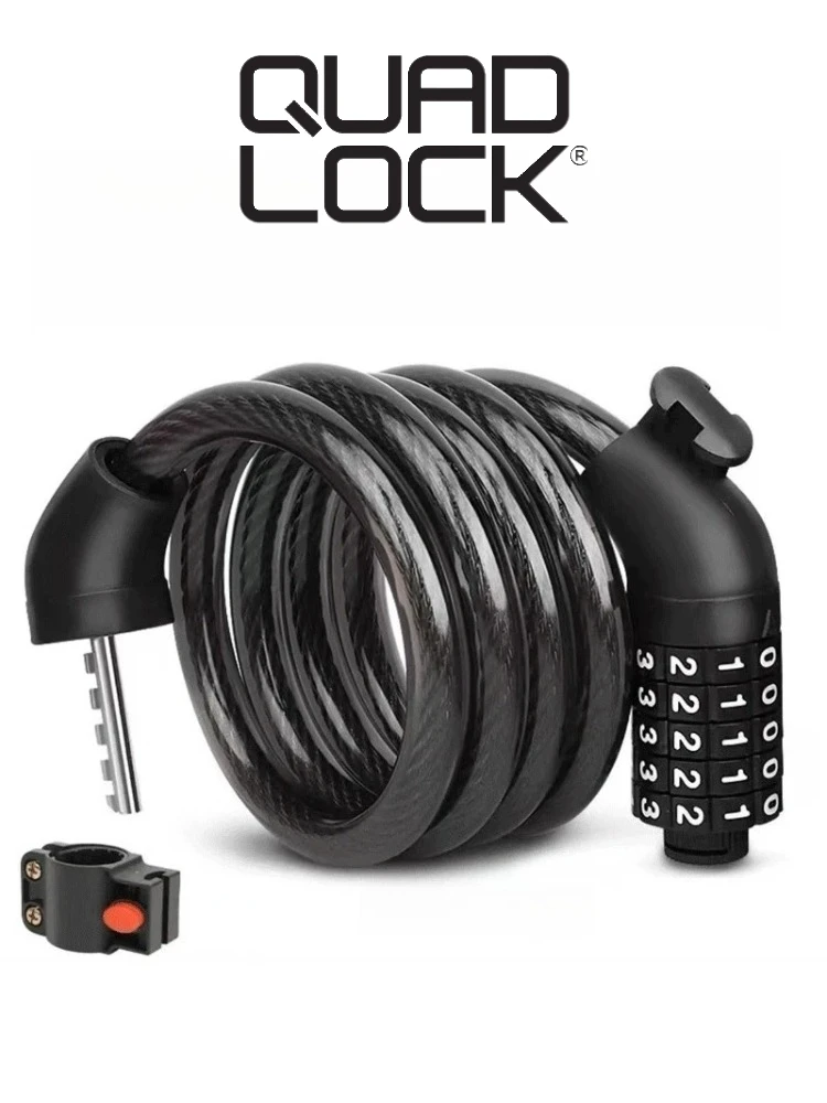 

QUAD LOCK Mountain bike cable lock with thick coil safety, resettable combination bike lock