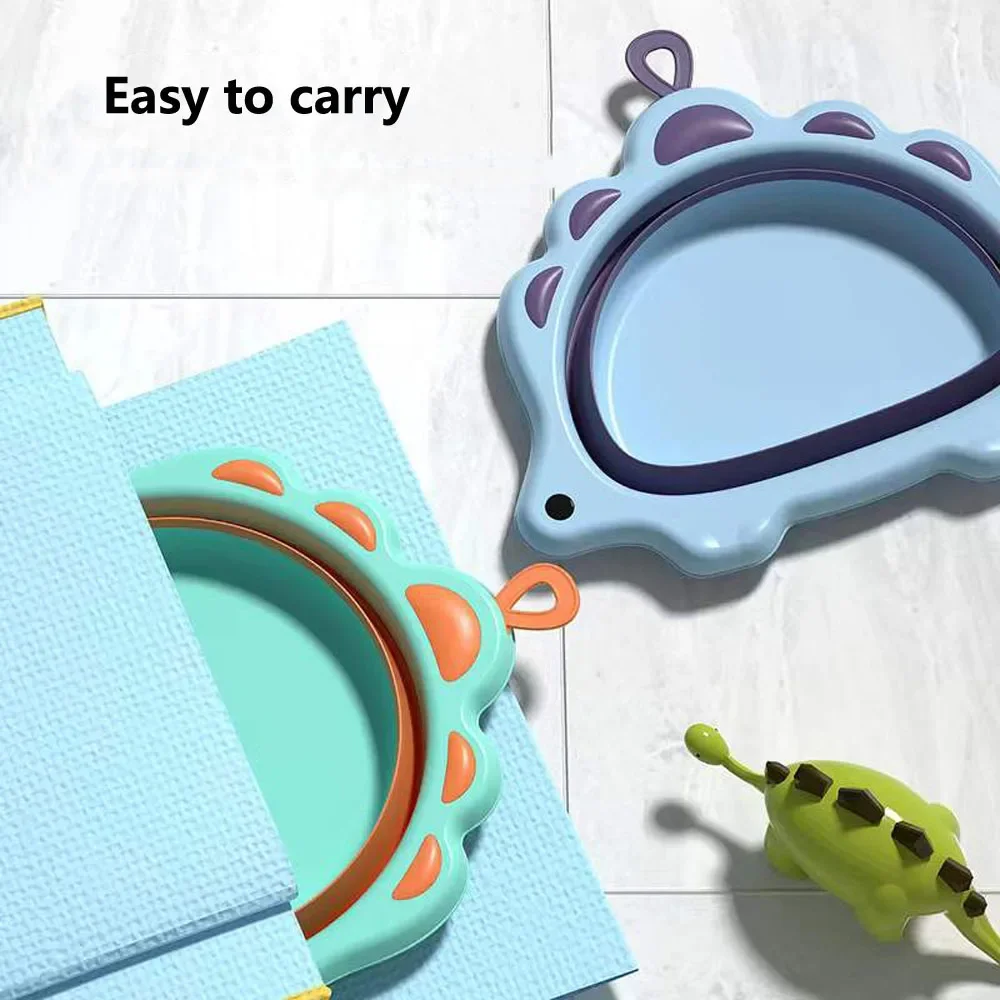 Cute Dinosaur Foldable Laundry Basin Plastic Travel Wash Basin Safe Durable children  Wash Basin Bathroom Household Supplies New