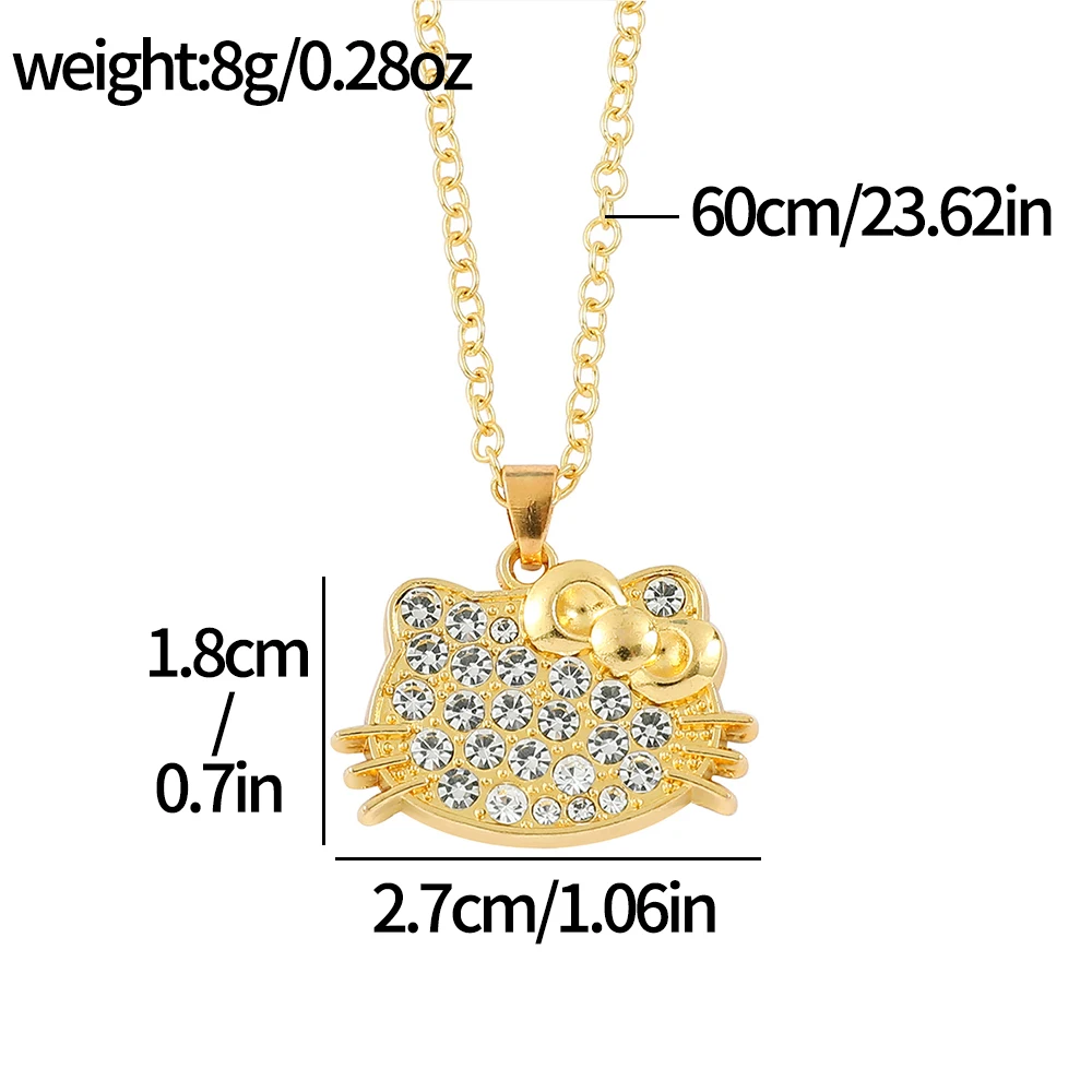 Hello Kitty Sanrio Necklace Gold Cascade Shiny Dazzling Women's Collarbone Chain Fashion Elegant Wedding Accessories Jewellery