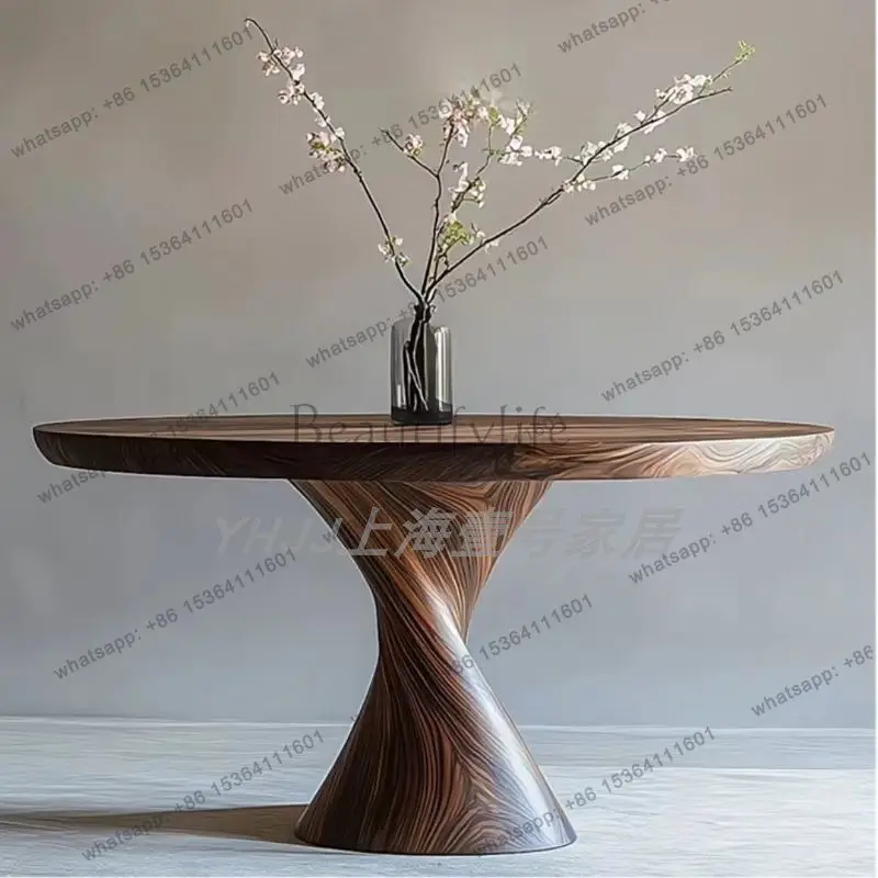 

Medieval simple luxury solid wood round table designer creative size apartment retro round dining table