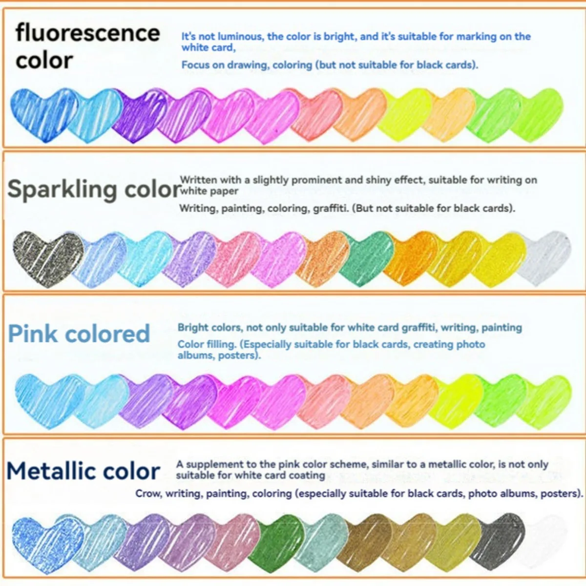48/100 Color Glitter Gel Pen Refills Bulk – 1.0mm Tip, Vibrant Metallic & Fluorescent Ink School, Office, Art Stationery