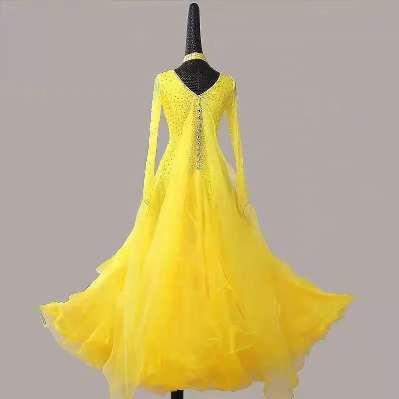 Yellow Ballroom Competition Dance Dress Lady's 2024 New Design Standard Waltz Dancing Skirt Women Ballroom Modern Dance Dresses