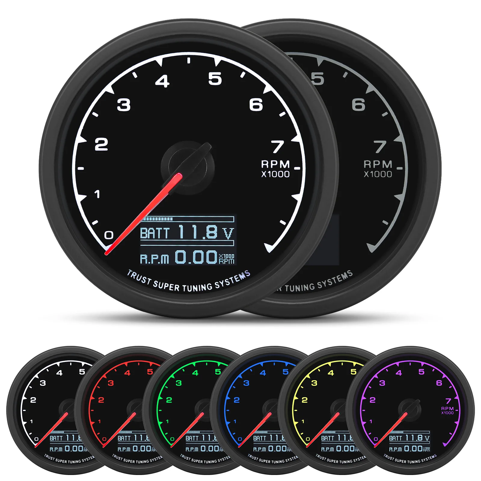 12V Universal Auto PRM Meter Tachometer with Red Pointer LED Speed Gauges Digital Tach Instruments Kit for 1~8 Cylinders Cars