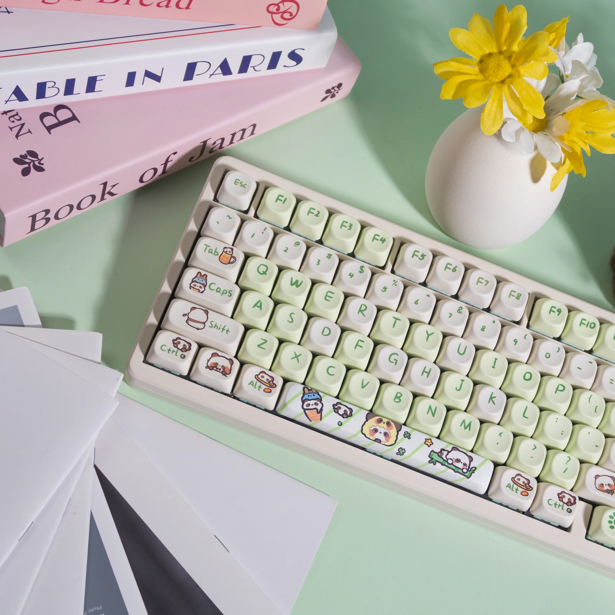 

130+ Keys Green Panda MOA Profile PBT Keycaps Customs Dye Sub Key caps for Cherry Gateron MX Switches Mechanical Keyboards