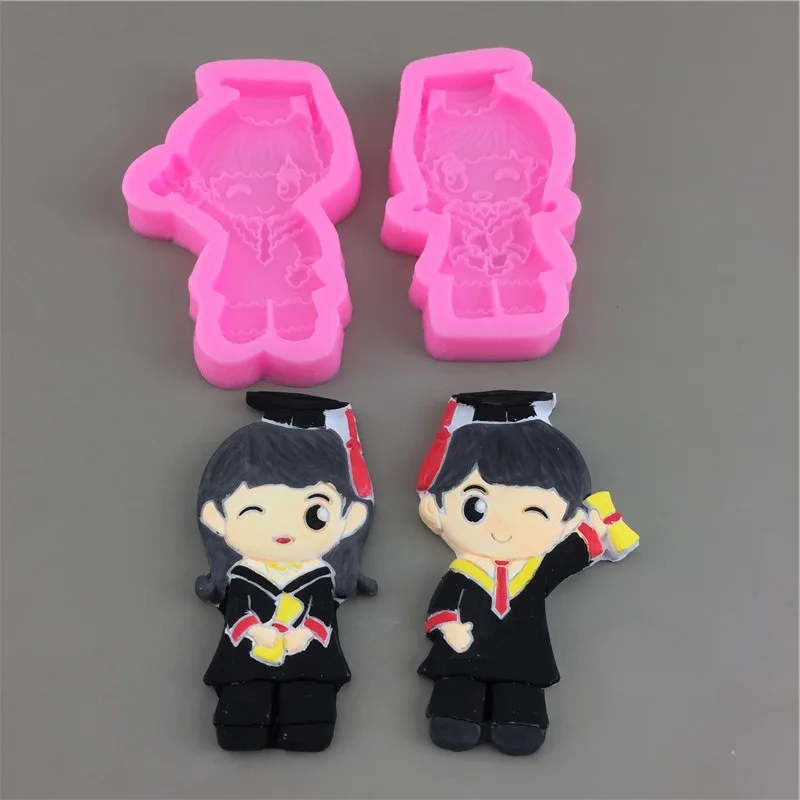 Graduation Season Doctor Boys and Girls Silicone Mold Flipping Sugar Chocolate Gypsum Dropping Glue Decorative Tool Cake Mold