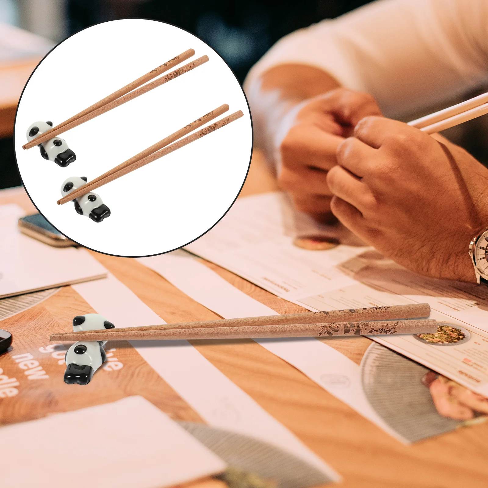 

1Set Decorative Wooden Chopsticks Set with Chopstick Rest Reusable Nonskid Heat Insulation Dining Tableware Travel Gift
