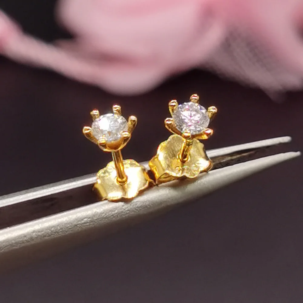 925 Silver Small Six Claws Stud Earrings 3mm Total 0.2ct Moissanite Earrings 18K Gold Plated Silver Moissanite Jewelry