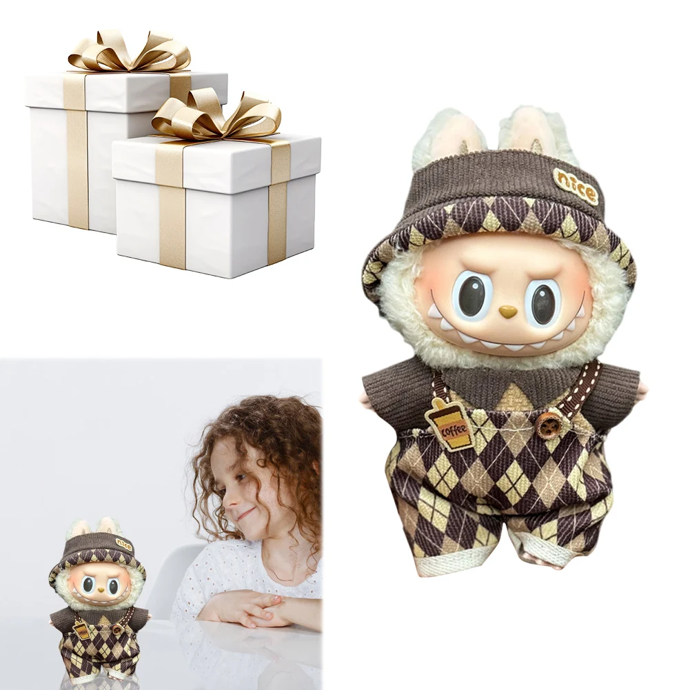 لعبة حيوانات كرتونية وزرة دمى كاواي قطيفة مزخرفة مع قبعة ملابس دمية محشوة لدمية 17 سنتيمتر