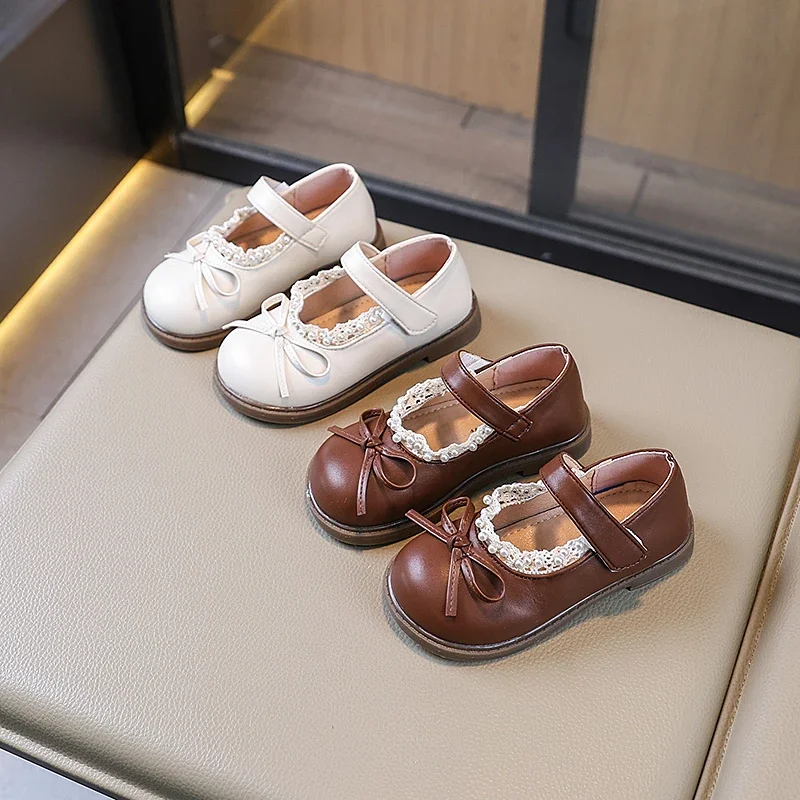 

Kids Leather Shoes Sweet Bowknot Brown School Girl Shoes Fashion Lolita Style Chic Children Princess Causal Flat Shoes Hook Loop