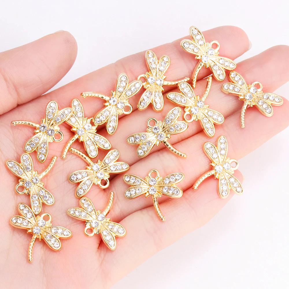 10Pcs Delicate Gold Color Zircon Flower Dragonfly Star Charms Pendants High Quality Diy Necklace Earrings Jewelry Accessories