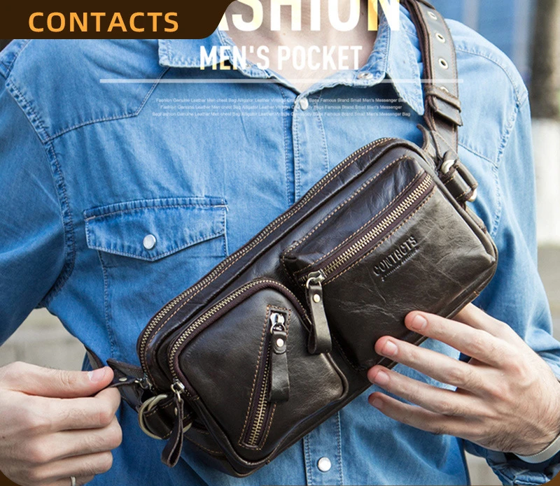 

Leather multi-functional men's waist pack leather shoulder multi-zipper mobile phone change storage crossbody wallet