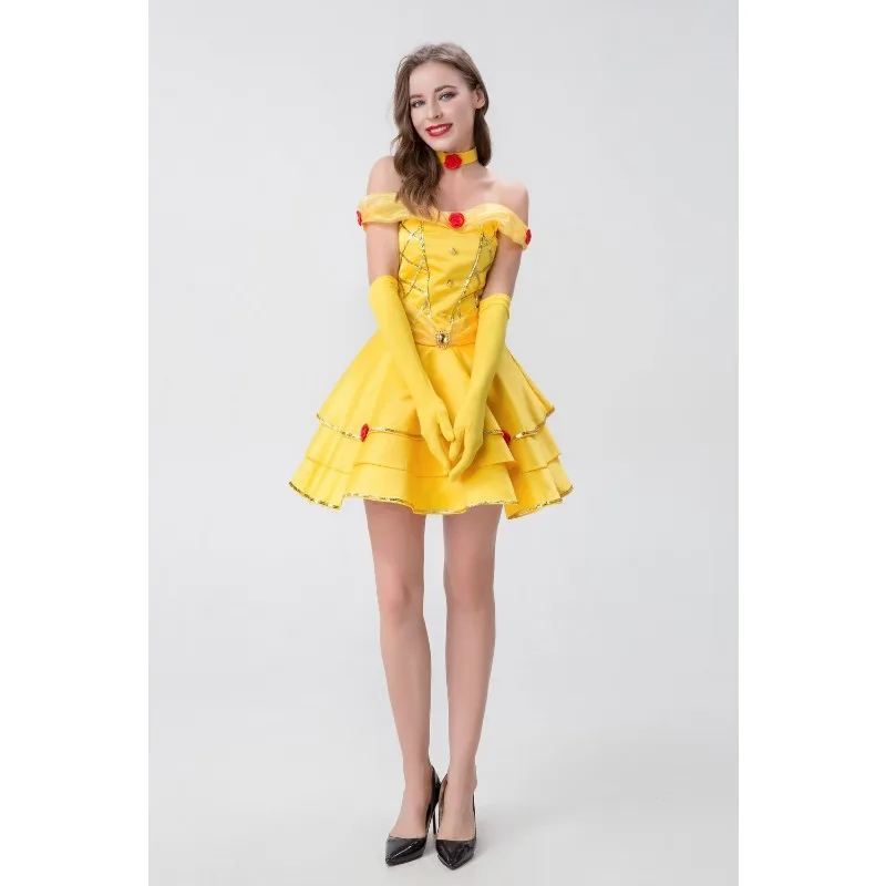 M-XL Disney Sexy Snow White Fairytale Princess Belle Dress Theatre Stage Costumes Sets 2024 Women Halloween Costumes