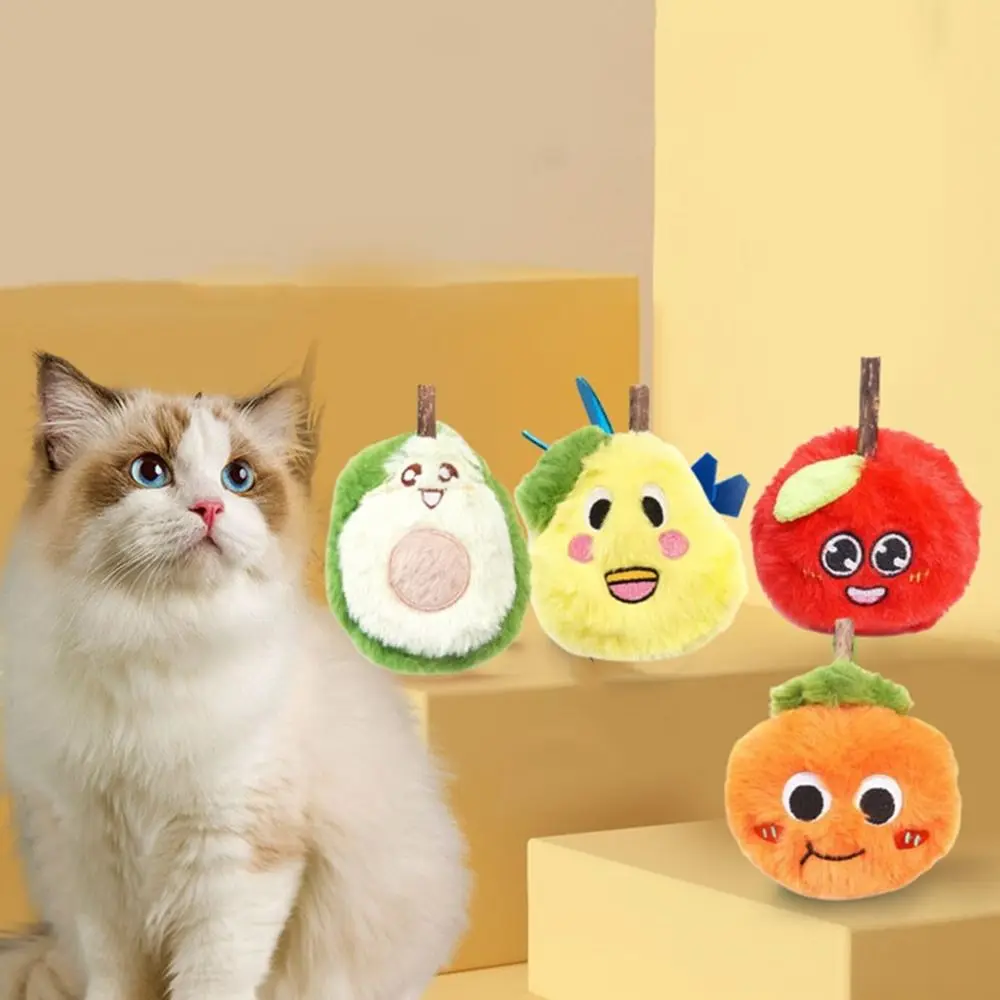 

4Pcs Fruit Shape Cat Chewing Toy Simulation Bite Resistant Cat Teasing Toys Plush Teeth Grinding Toy Relieve Boredom