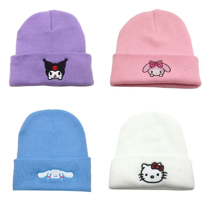 

Шапка Sanrio с вышивкой в стиле аниме, вязаная шапка для осени и зимы, милая шапка Hello Kitty, Kuromi, My Melody, кавайная шерстяная шапка, подарок, новинка.