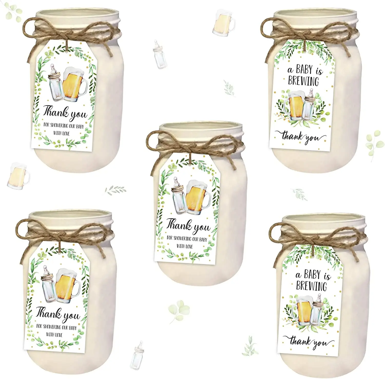 

A Baby Is Brewing Baby Shower Decorations Thank You Tags Greenery Bottle and Beer Party Favor for Gender Reveal Newborn Party