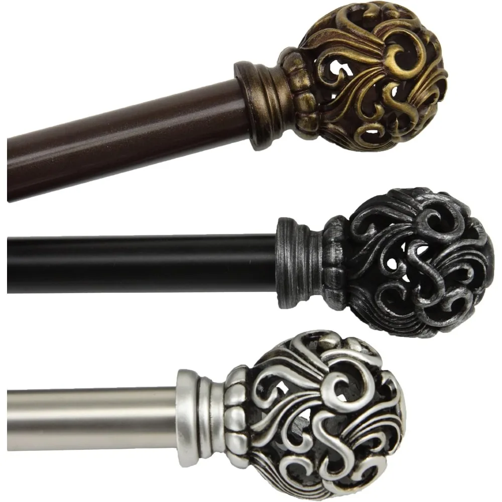 قضيب ستارة ثلاثي على الطراز الباروكي، قابل للتعديل من 66 إلى 120 بوصة، لمسة نهائية من النيكل الساتان #4