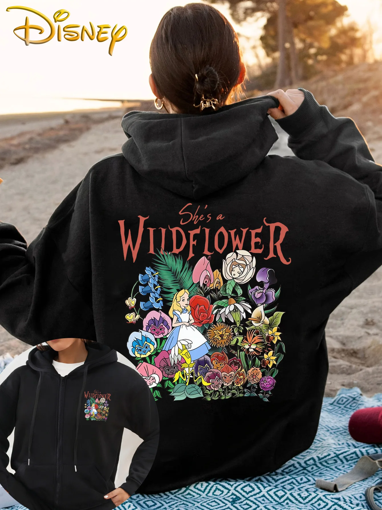 Sweat à capuche Disney pour femme Alice au pays des merveilles, design de fête de thé Alice et le chapelier fou, pull doux et décontracté