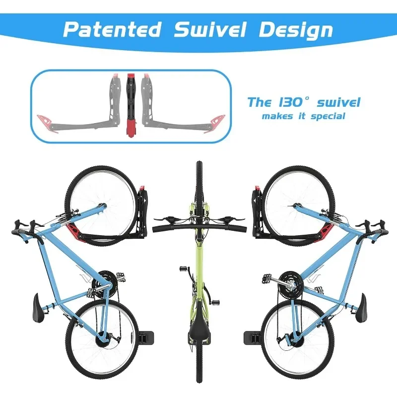 Portabiciclette girevole per montaggio a parete senza sollevamento, appendini da parete per bici verticali per Garage soluzione salvaspazio per bici da casa (confezione da 2)