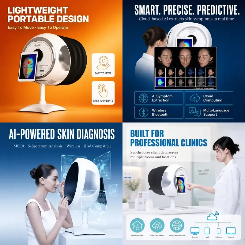 12 Mode Professional AI Smart Skin Analyzer with RGB LED UV Light for iPad Control Suitable for Spas and Beauty Salons