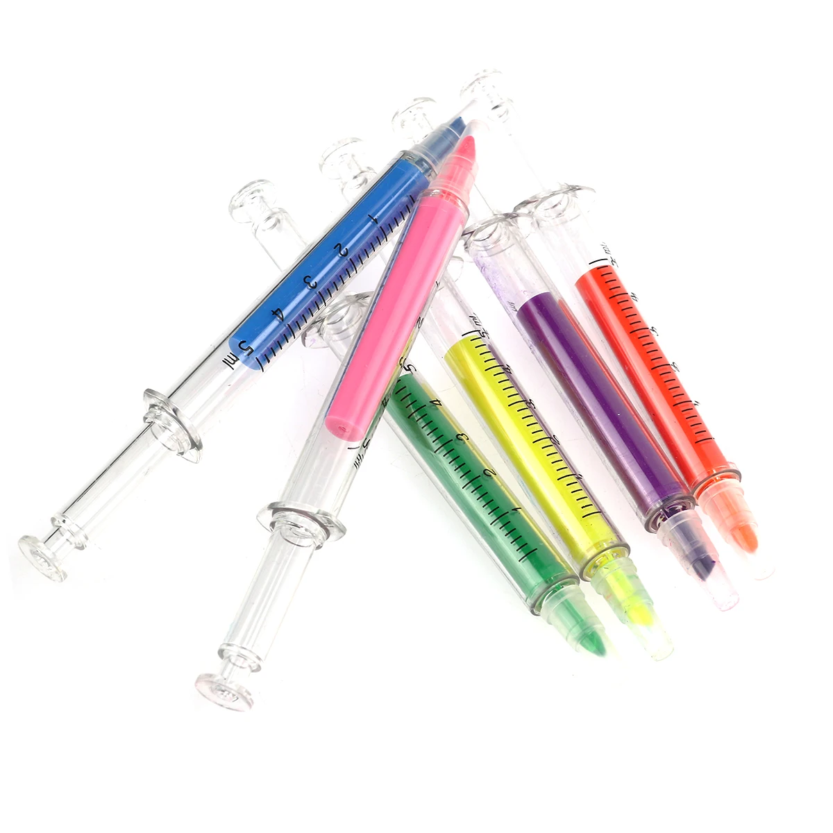 

6pcs Syringe Shaped Fluorescent Highlighter Pens 6 Colors Plastic Markers for School Office Teachers Students Nurses