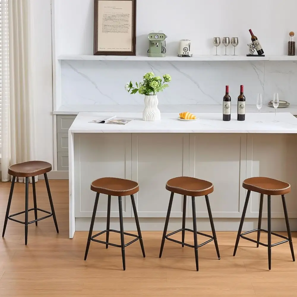 

Набор из 4 барных стульев высотой 24 дюйма, коричневые барные стулья с спинкой из искусственной кожи для бара или кухонного острова (коричневые, 4 шт., высота 24 дюйма)