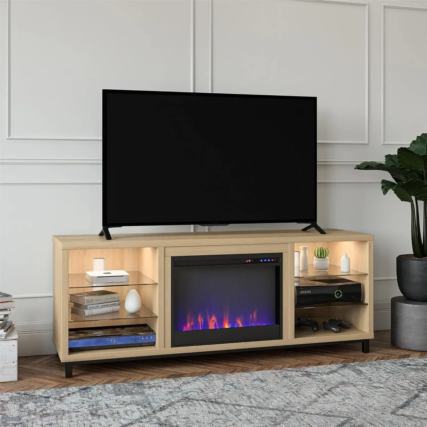 

Fireplace TV Stand, Deluxe 70", Blonde Oak