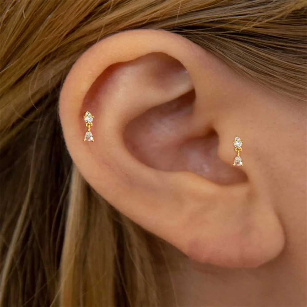 

CANNER 1PC 925 Sterling Silver European American Simple CZ Flat Head Piercing Earrings for Women Ins Earrings Fine Jewelry Gift