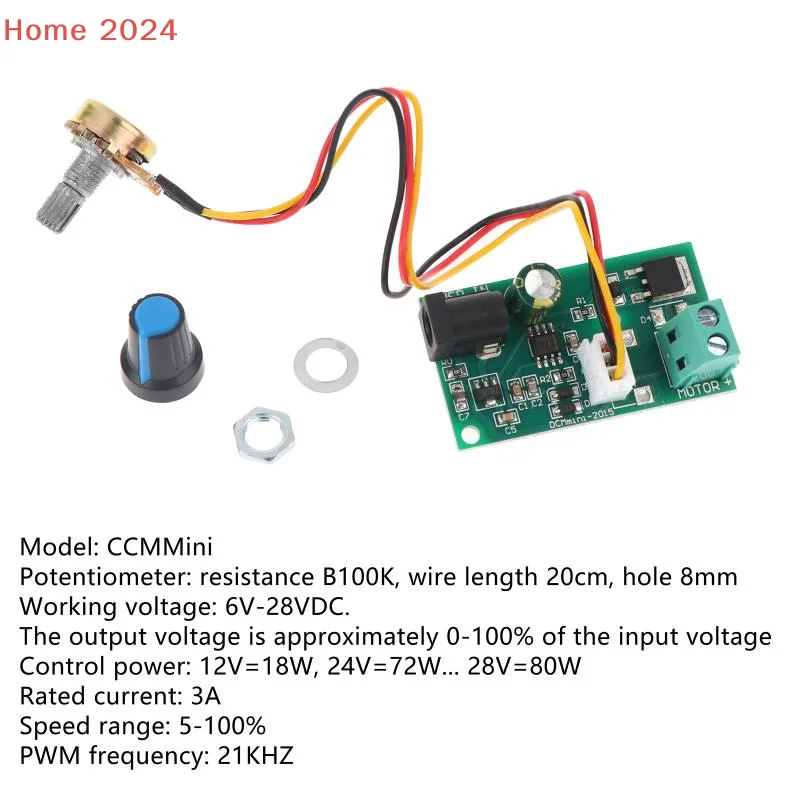 

[HGS]6/12/24V 3A Small General Speed Control Board Motor Speed Governor Module With Potentiometer PWM DC Motor Speed Controller