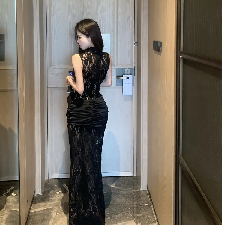 Lungo Svel scava fuori pizzo dimagrante spacco laterale Dr Primavera Autunno New Sle Donna Faion Ele Maxi Dr