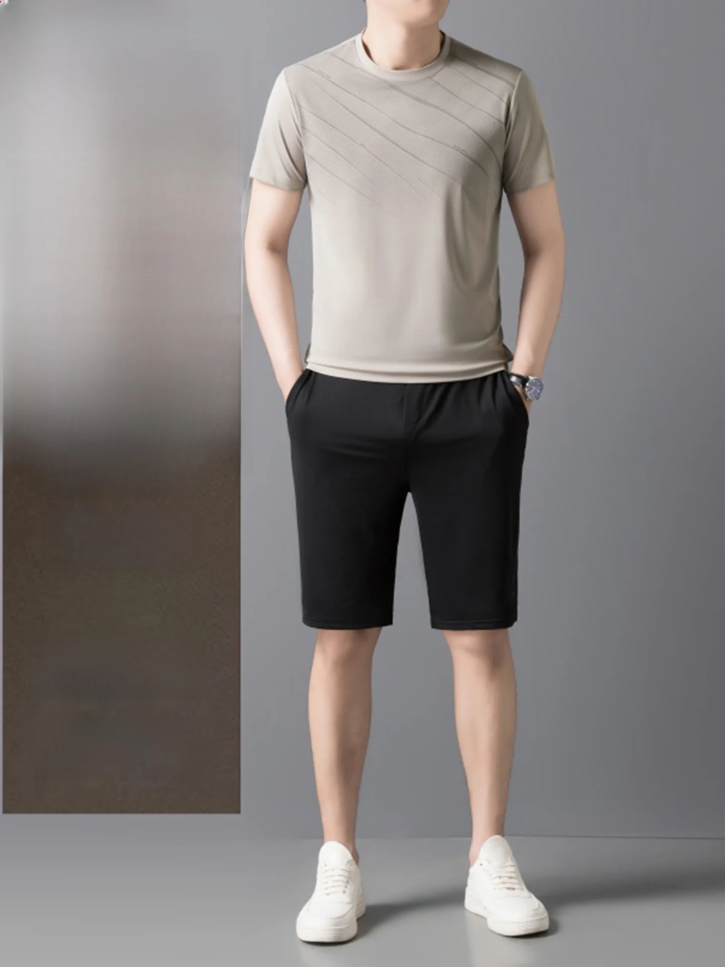 

Ice Silk Qui Dry Sports Set for Men Summer New Sle ort Sve T-irt orts Loose Casual Two Piece Set Polyester Spandex