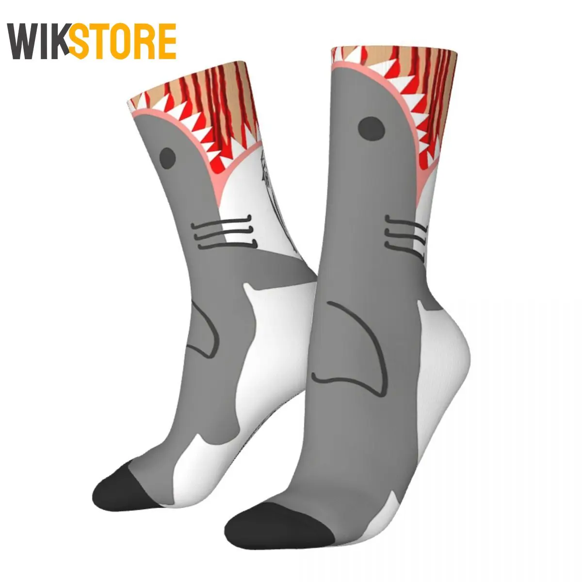 

Funny Crazy Sock Men Women Socks Shark Attack Retro Harajuku Horror Movies Hip Hop Crew Breathable Basketball Socks