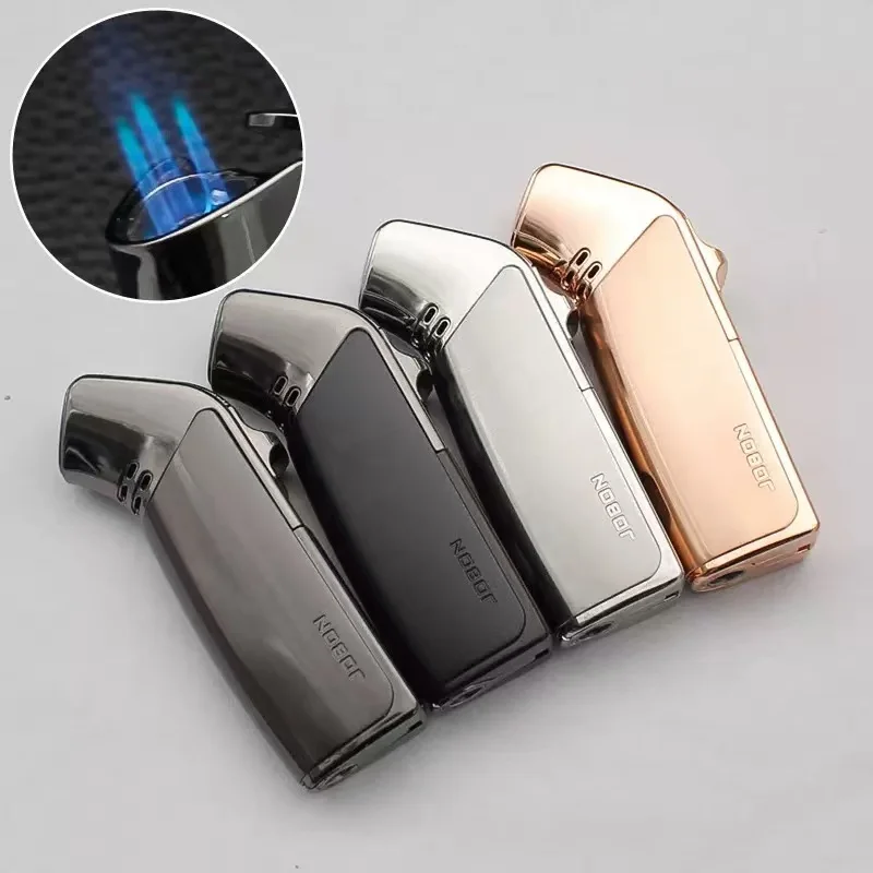 Briquet JOBON 2026 créatif à 3 flammes, coupe-vent, à jet direct, en métal, pour cigares et camping en extérieur