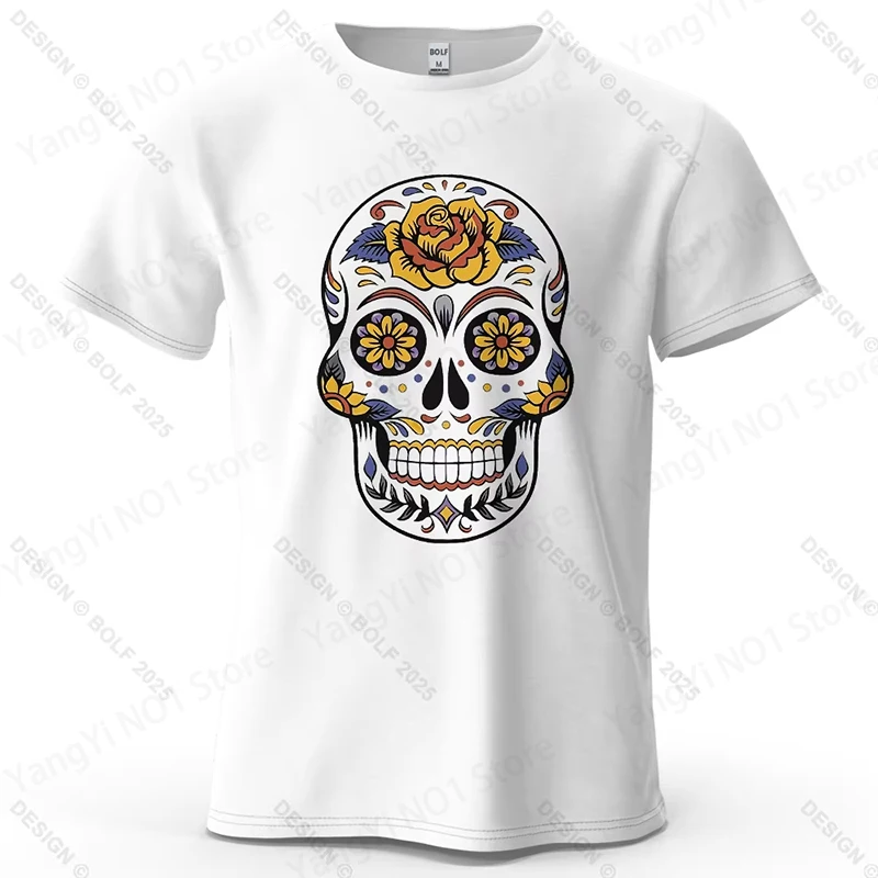Mexican Sugar Skull Printed Men's T-Shirt 100_ Cotton Oversized Day of The Dead Graphic Tees for Women Tops Tees Streetwear T