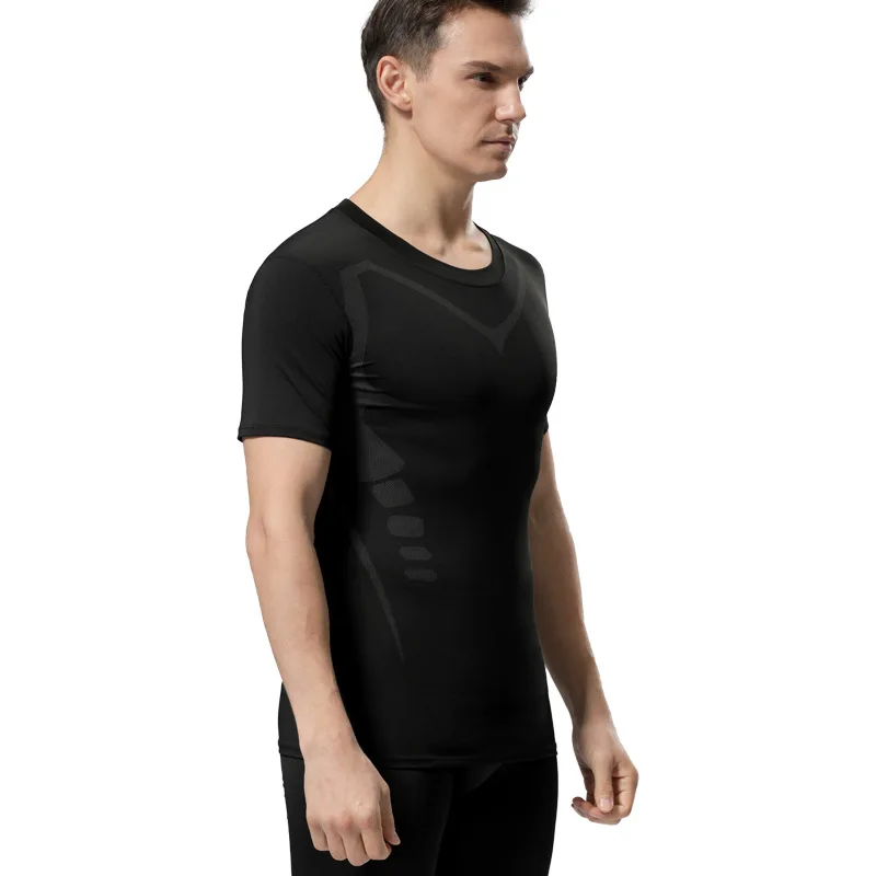 Men\'s Compression T-shirt Breathable Football Suit Fitness Tight Sportswear Riding Quick Dry Running Short Sleeve Shirt Sports