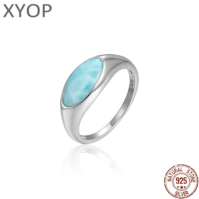 

Simple Design Hot Selling 925 Sterling Silver Solid Beautitful Blue Larimar Ring Natural Larimar Women Ring For Gift